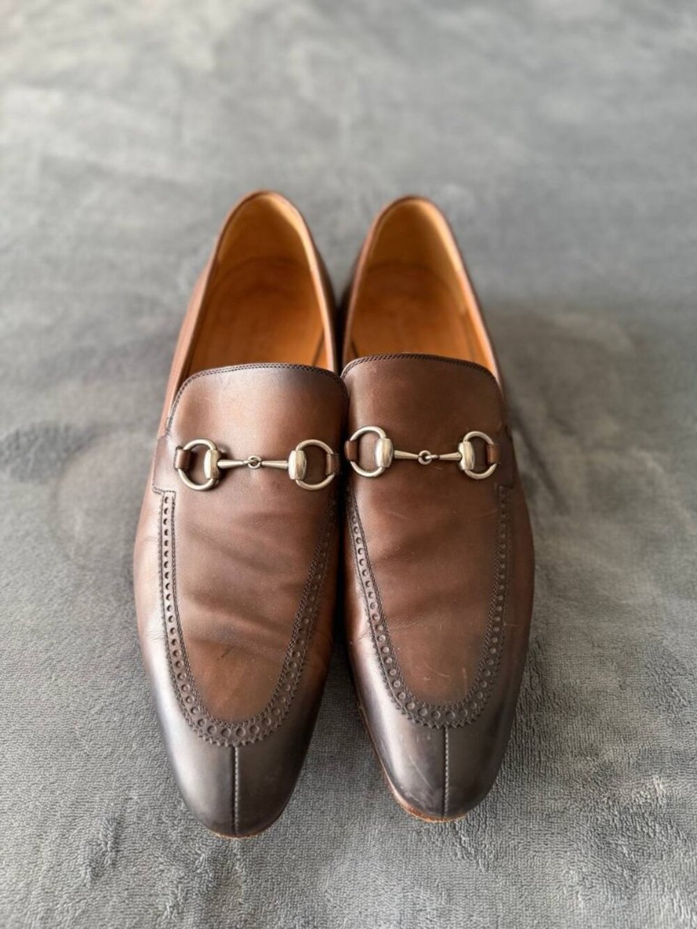 Gucci Horsebit Loafers Men 8 Brown Leather Dress Shoes Italy Slip-On Snaffle - Picture 4 of 14